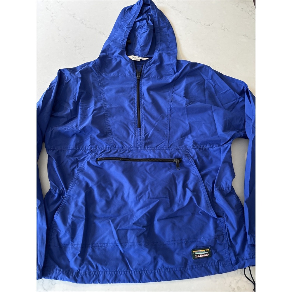 LL Bean Anorak Windbreaker Mens M Royal Blue Half Zip Hooded Jacket VTG Gorpcore